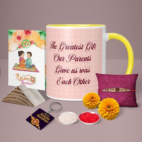 Image of Raksha Bandhan Gifts Printed Mug with Keychain Best Rakhi Combo Gift for Brother & Sister Rakshabandhan Return Gifts for Sister White 350ml Coffee Mug(Pack of 5)(Combo Set)(RMCKRCG406)