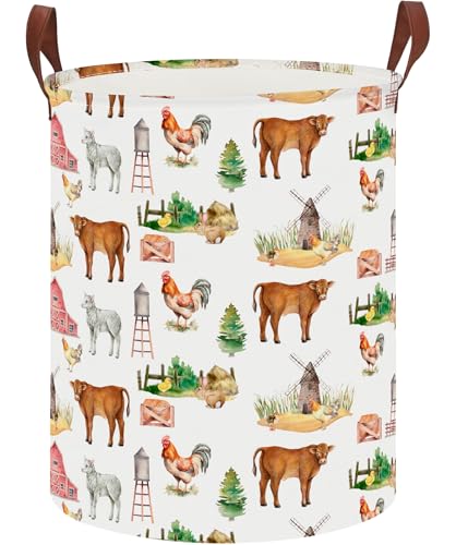 Image of 19.7 inch Laundry Basket,Dirty Clothes Hamper,Waterproof Storage Bin,Room Decor(Farm)