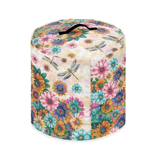 Image of Cozeyat Boho Floral Draggonfly Insulated Pressure Cooker Appliance Cover, Also Fit for Rice Cooker, Air Fryer and Crock Pot, 8 Quart Dust Cover with Pocket for Kitchenware and Recipes, Washable