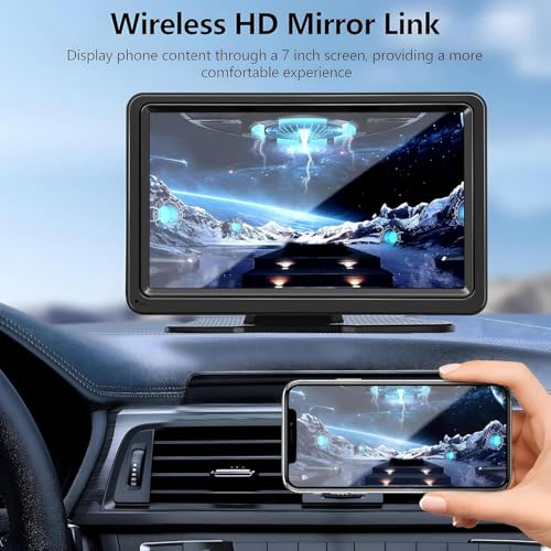 Image of AUTO SNAP Portable Screen 7 Inch Car Play Android Auto Screen Touch Screen Wirelss Voice Control Bluetooth Mirror Multimedia