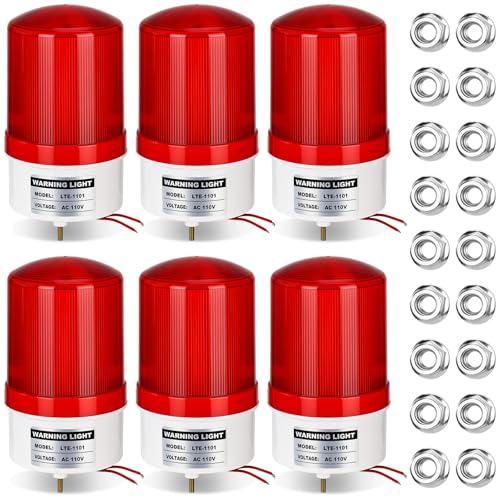 Grinsvalley 6 Pack Industrial LED Rotating Strobe 110v Warning Light Red Strobe Emergency Flashing Signal Silent Visual Siren Light for Factory, Warehouse, Worksite, Workshop