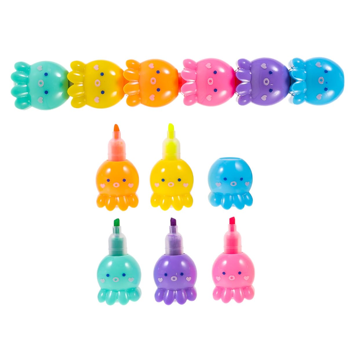 Didiseaon 2 Set Mini Evidenziatori Fluorescenti di Polpo Colorati e Impilabili Penne Marker per Scuola Ufficio e Progetti Creativi DIY
