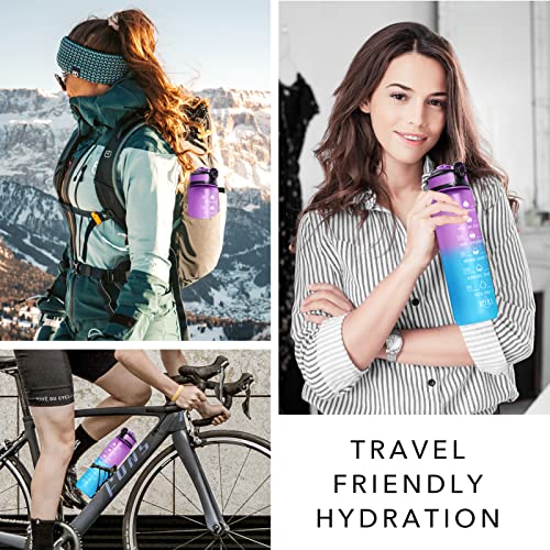 Image of HYETA 32 oz Water Bottles with Times to Drink and Straw, Motivational Water Bottle with Time Marker, Leakproof & BPA Free, Drinking Sports Water Bottle for Fitness, Gym & Outdoor, Confectionery | Motivational Tritan BPA Free Gym Office Outdoor Intake Tracker Hourly Reminder Straw Lid Carry Strap