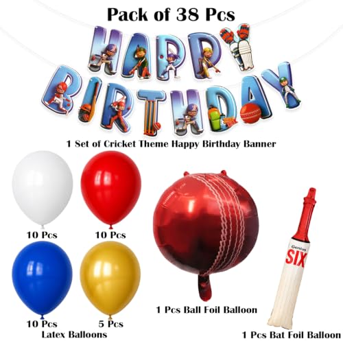 Image of Rozi Decoration Set of 38 Pcs Happy Birthday Decoration Items Cricket Theme for Kids, Boy & Girls | Sport Cricket Birthday Party Decoration Items