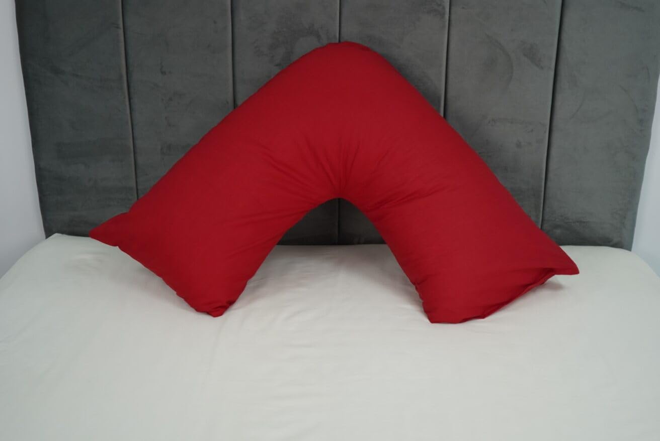ARLINENS V Shaped Pillowcase-Pack of 2 Plain Poly-Cotton Back & Neck Support V Pillowcase Orthopaedic/Pregnancy/Nursing Pillow Case Pair- Available in 25 Colours 74 x 34cm (Red)