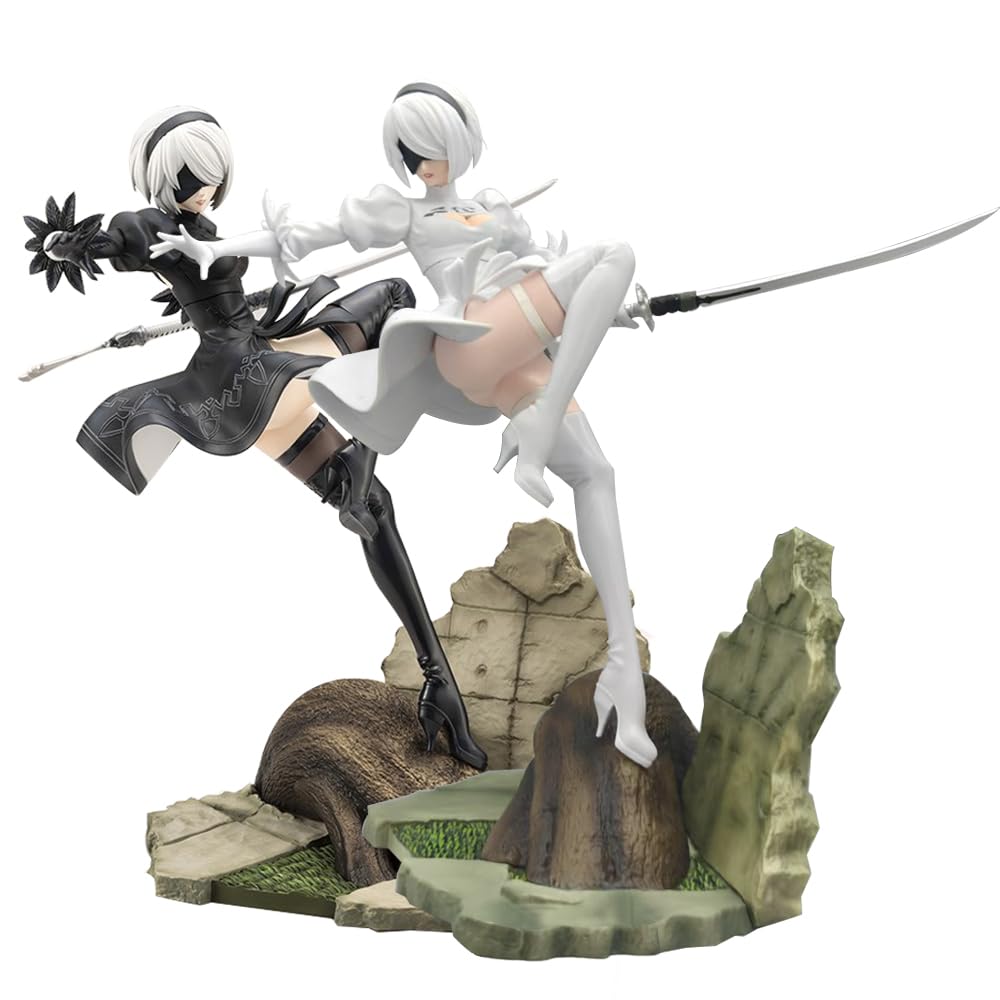 2B Figure 2B Statue - 24cm Fighting Pose 2Byorha Anime Figurine No.2 Type B Figure Model with Scene - 1/6 Scale Desktop Decoration Collectible Gifts for Fans