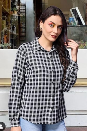 Image of POPWINGS Casual Checks Print Shirt for Women | Cotton Full-Sleeves Women Shirt | Summer Shirt for Women | Stylish Shirt for Women