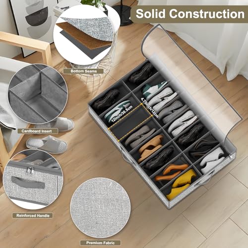 Image of homyfort 32 Pairs Shoe Organizer Under Bed, Underbed Shoe Storage Boxes Bins, Organizador De Zapatos, Extra Large Zapateras Organizer, Grey, Set of 2
