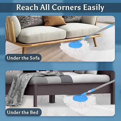 Image of Spin Mop Stick Handle Replacement | Adjustable Telescopic Stainless Steel Mop Rod | Rust Resistant Heavy Duty Mop Stick | Comfortable Grip Rod for Wet & Dry Floor Cleaning | Home, Office