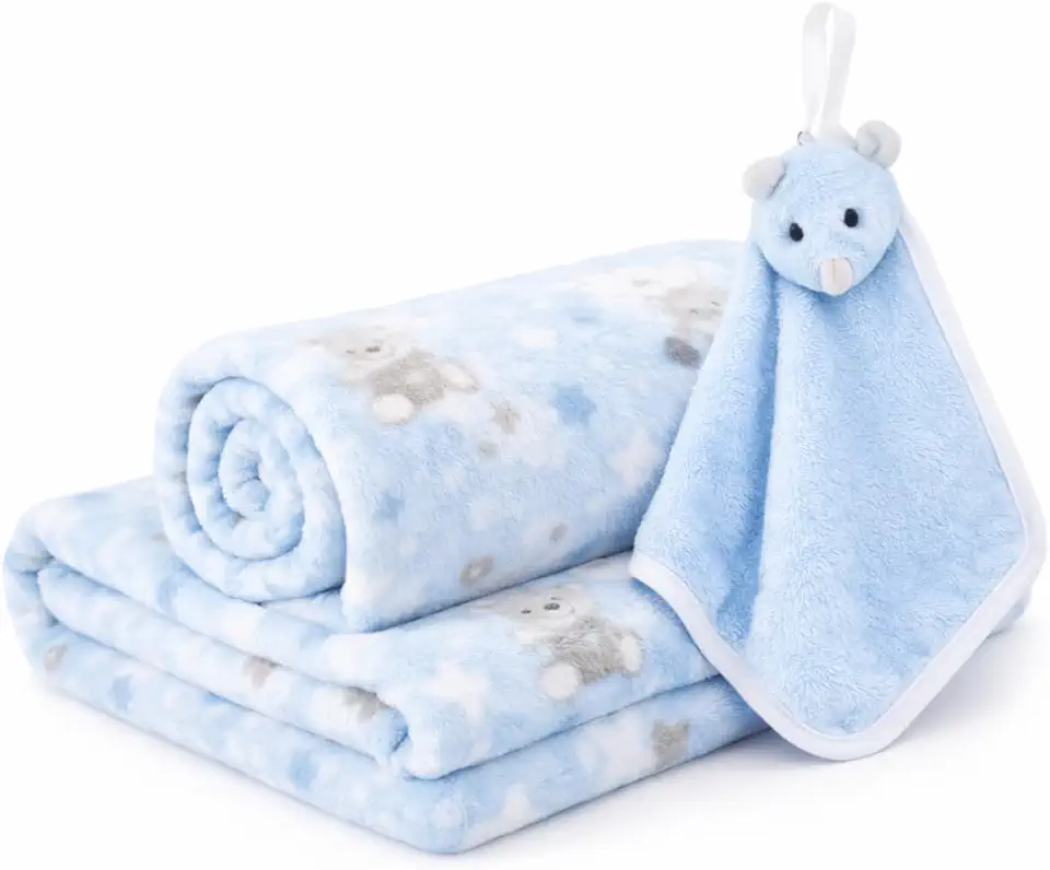 Manta Bebê Com Naninha Kit Infantil Recém Nascido Mantinha Macia Enxoval Presente Chá De Bebê Cobertor Infantil (Azul)