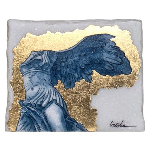 Vittoria alata Arte greca su marmo di Taso - Decorazione foglia d'oro dipinta a mano