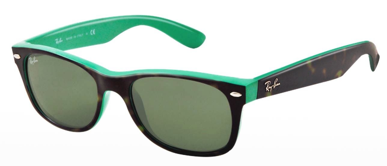 Ray-Ban RB 2132 901 52 Unisex Wayfarer Shiny Black Plastic Frame Green Lenses Sunglasses