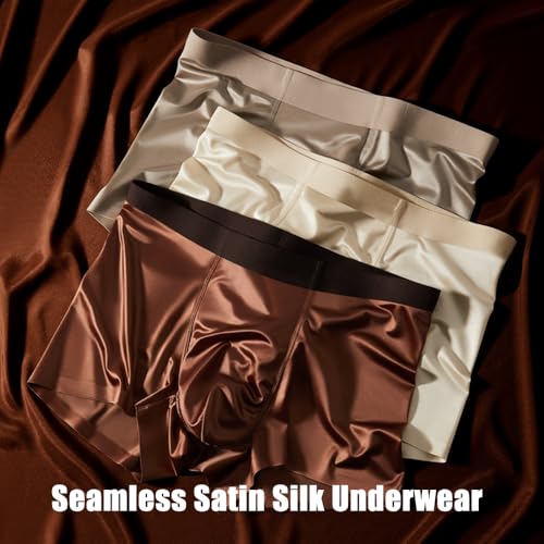 Silk Boxers for Men Satin Underwear Seamless Silkies Short Boxer Briefs Ice Silk Mesh Cooling Underpants Pack2