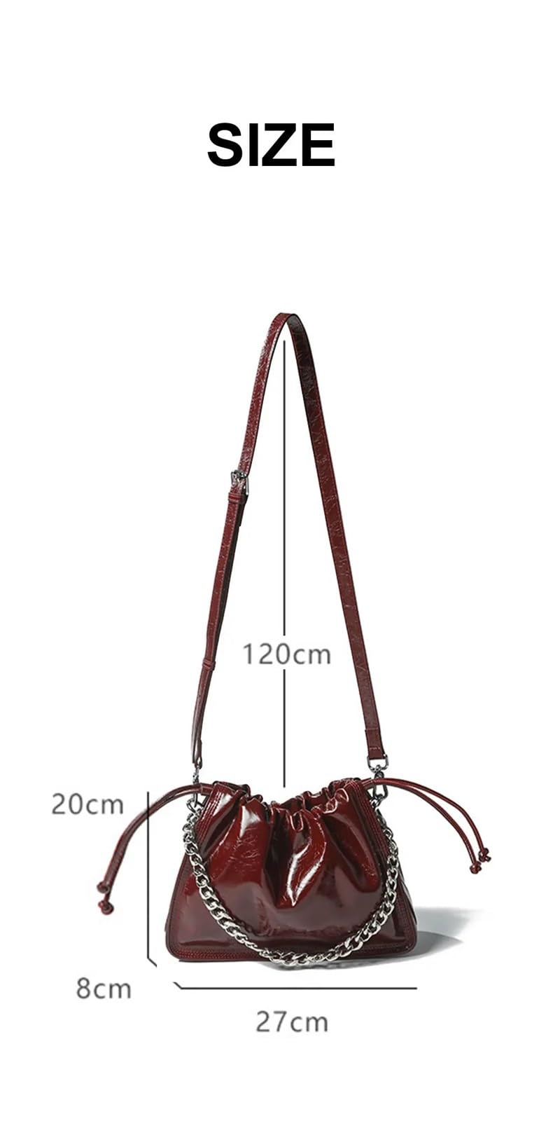 Bolso de mujer piel auténtica, bandolera arrugada, bolso mano Para Viajes Compras Trabajo Citas