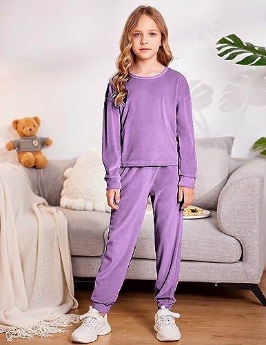 Image of Arshiner Girls 2 Piece Outfit Sweatsuits Set Kids Velour Sweatshirts & Sweatpants Tracksuits Set for Girls