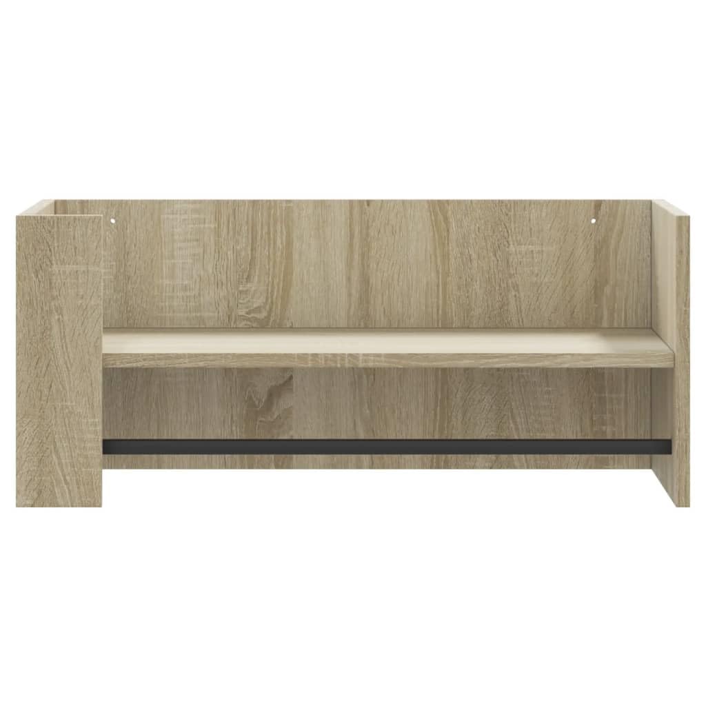 Estantería de pared de roble Sonoma, 70,5 x 35 x 30,5 cm, material de madera, estantería flotante para baño con barra colgante, ahorro de espacio para dormitorio