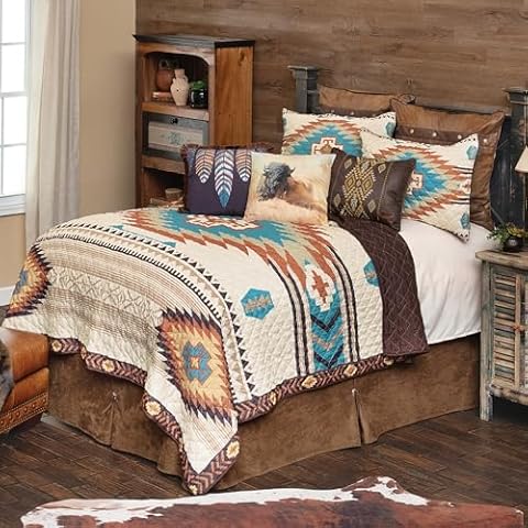Black Forest Décor Sunrise Canyon Queen Quilt Set - Cotton and Microfiber, Lightweight, Machine Washable, Southwestern Quilt with Tribal Patterns, Includes Quilt & Shams, 90" W x 90" L Cover