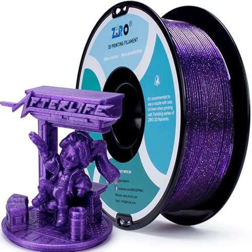 Image of ZIRO PLA Filament 1.75mm, Shiny Sparkle Glitter with Transluent Base, Twinkling PLA Series 3D Printer Filament, Colorful Printing Material,1kg /2.2lbs Spool, Fit Most FDM Printers, Twinkling Purple