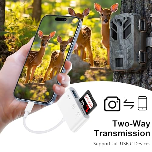USB C SD Card Reader Adapter for iPhone 16 Pro Max Plus/16e/16 Plus/15,3 in 1 USB-C Memory Trail Digital Camera Card Adapter with SD/Micro SD Card &USB Port for Samsung Galaxy S25 Edge S24,Pixel 9a/8