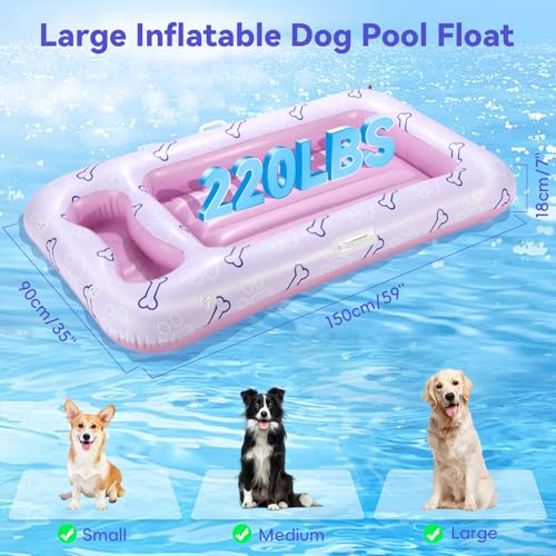 Pawaboo Hundepool-Schwimmring, Aufblasbare Pool-Schwimmringe für Mittelgroße und Große Hunde bis zu 220 lbs, Hundeschwimmflöße mit Doppelten Griffen und Snackbereich, Schwimmende Hundeliege, Rosa