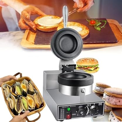 Kommerzielle Eis-Burger-Pressmaschine, antihaftbeschichtete elektrische Burger-Presse, 50–300 ℃ Temperaturregelung, 0–5 Minuten Timer, doppelseitige Heizung, für Burger, Kuchen, Torten und Quiches
