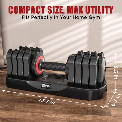 PAPIBLU Adjustable Dumbbells Set of 2, 25LBS Adjustable Weight Dumbbells Set, 5 in 1 Free Weights with Anti-Slip Handle for Home Gym, Full-Body Strength Training (Men & Women) - Pair