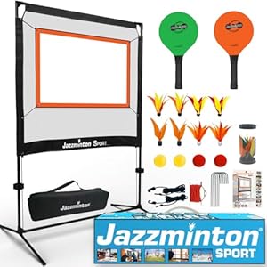 Jazzminton Sport The Original Paddle Game with Net for Indoors Outdoors Active Joint Friendly Family Fun Like Badminton Pickleball Tennis with a Twist