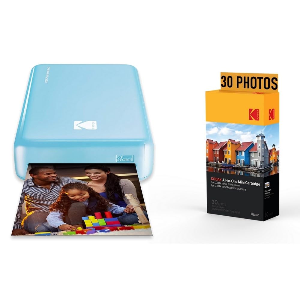KODAK Pack Imprimante Photo Printer PM220 et cartouche MSC30 - Photos 5.4 * 8.6 cm, WiFi, Compatible Avec iOS et Android - Bleu