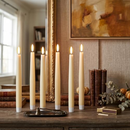Image of GenSwin Rechargeable Flameless LED Taper Candles Battery Operated 2 Remote | Ivory, 6 Pack, Real Wax 3D Flameless Flickering, 0.78 inch x 9.84 inch, 2 /4 /6 /8H Timer, Candlesticks for Wedding & Holiday Decor