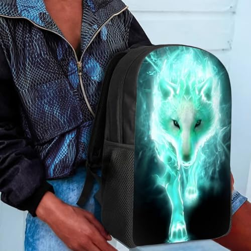 Amzbeauty Teal Wolf Printing Backpack for Students Boys Fashion School Bag One_Size3