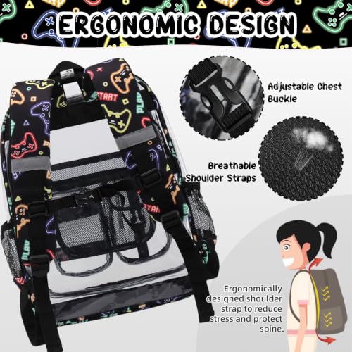 Image of Three-layer Clear Backpack, Heavy Duty Clear Bookbag for Kids, See Through Backpack Transparent Bag for Girls Boys (Game)