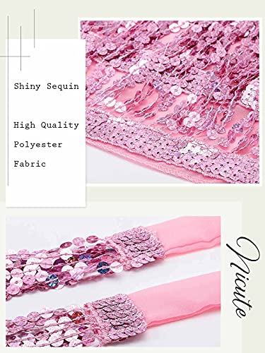 Nicute Boho Dance Hip Skirt Sequin Belly Skirt Tassel Skirts Sparkly Wrap Skirt Rave Costume For Women And Girls (Pink) #TOP3