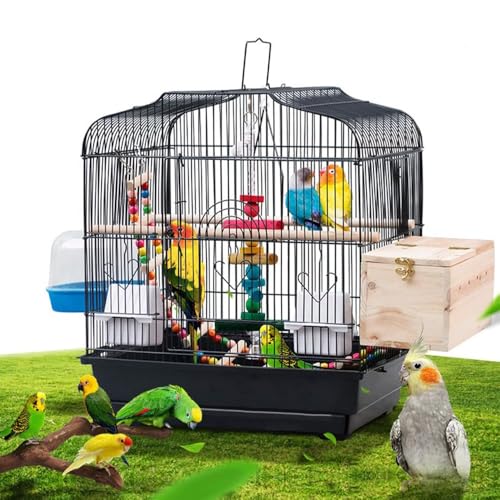20.5 in Portable Travel Bird Cage with Handle, Metal Parrot Cage with Standing Pole, Food Container and Wooden Perch, Birdcages for Lovebirds Cockatiels Small Parrots Canaries