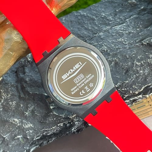 Image of SKMEI Silicone Men's Analog Sports Watch Waterproof Led Men's Watch New Wheels Rolling Creative Fashion Wristwatch 2359 (Red, Silica Gel)