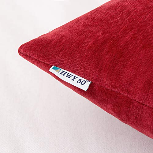 Hwy 50 Red Decorative Throw Pillow Covers 20X20 Inch For Couch Sofa Living Room, Chenille Soft Comfy Solid Square Throw Pillows Cases Set Cushions Cover Pack Of 2 #TOP5