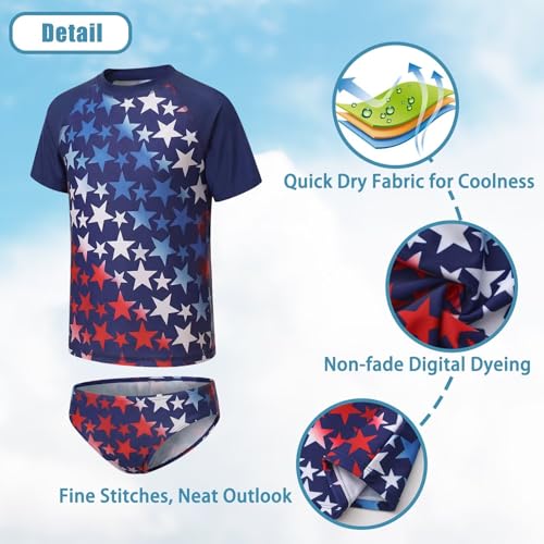 Image of Girls Two Piece Rash Guard Swimsuits Set Short Sleeve Bathing Suit for Kids Hawaiian Swimwear Set 3-16 Years