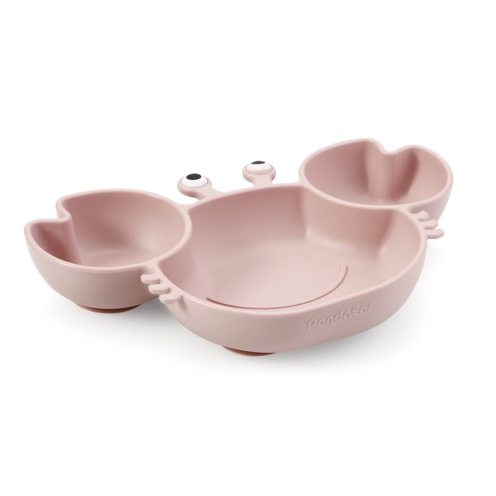 PandaEar Ensemble d'Alimentation Bébé en Silicone | Assiette Divisée avec Ventouse en Forme de Crabe et Tasse, Cuillères & Fourchettes | Ustensiles d'Alimentation - Rose