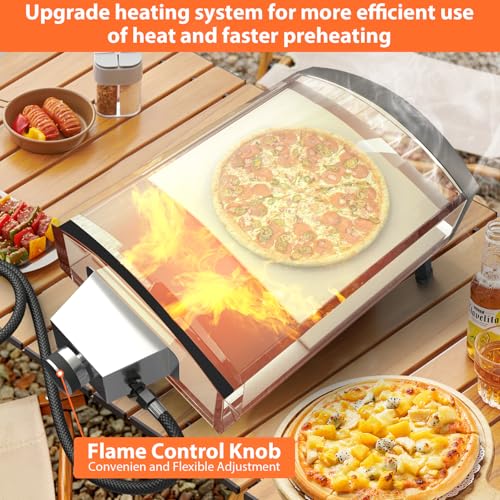 Pizza Oven Table Grill Cart with 12” Gas Pizza Oven, Propane Pizza Maker Outdoor and Universal Pizza Oven Grill Table 4 Wheels for Outside Backyard, Camping, Picnics, Patio