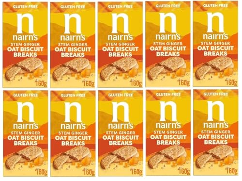 Nairn's Gluten Free Stem Ginger Oat Biscuit Breaks, 160g (Pack of 10) - Healthy Snacks