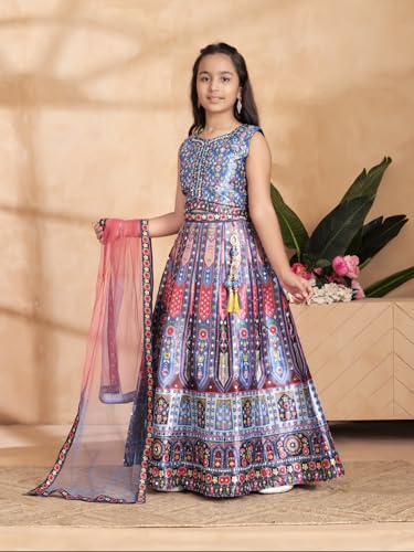 Image of Aarika Girls Ethnic Wear Teal Blue Colour Floral Print /Embellished Lehenga Choli Set With Dupatta