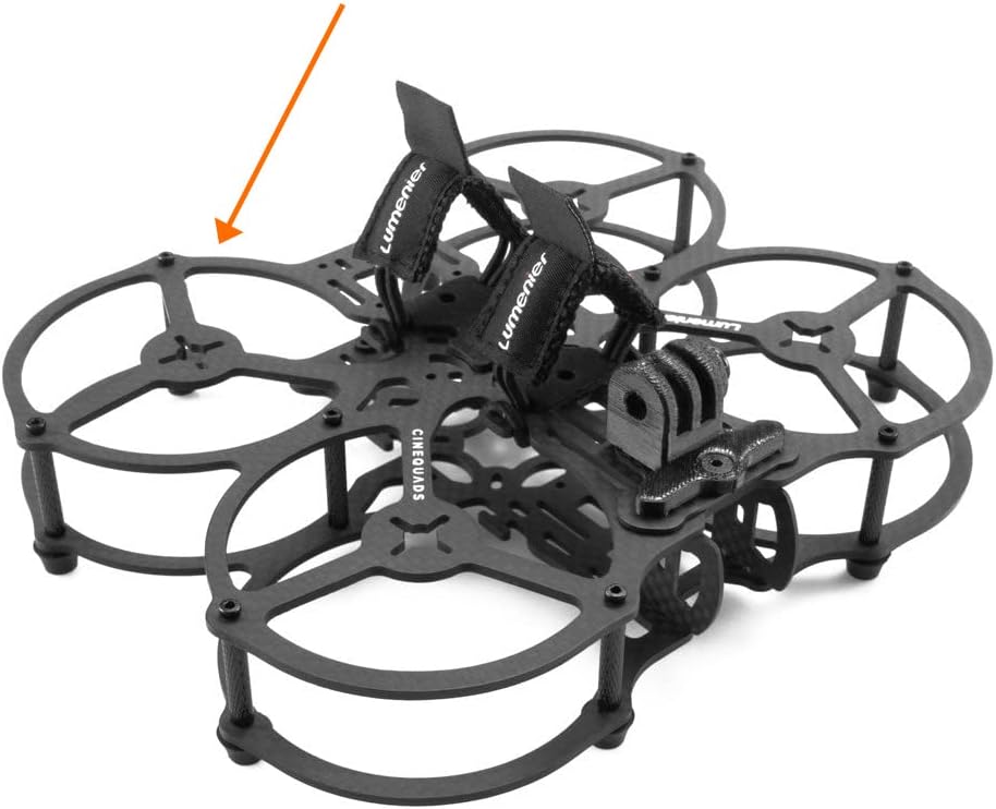 Assembled Lumenier QAV-PRO Micro Whoop 2.5 Cinequads Edition FPV quadcopter frame, highlighting the motor plate as part of the complete structure.
