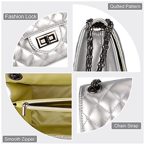 Image of Gladdon Quilted Crossbody Purse for Women Trendy Shoulder Bags | Stylish Shoulder Purse,Quilted Pattern,Structured bag,Chain Strap,Spacious Enough,Casual and Dressy Outfits,Any Occasion