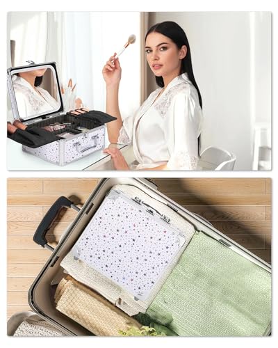 Image of Relavel Makeup Bag with LED Mirror, Makeup Box Travel Train Case with Rechargeable Lighted Mirror, Cosmetic Brush Organizer Storage for Makeup Artists Gifts for Women and Girls, Shining Star