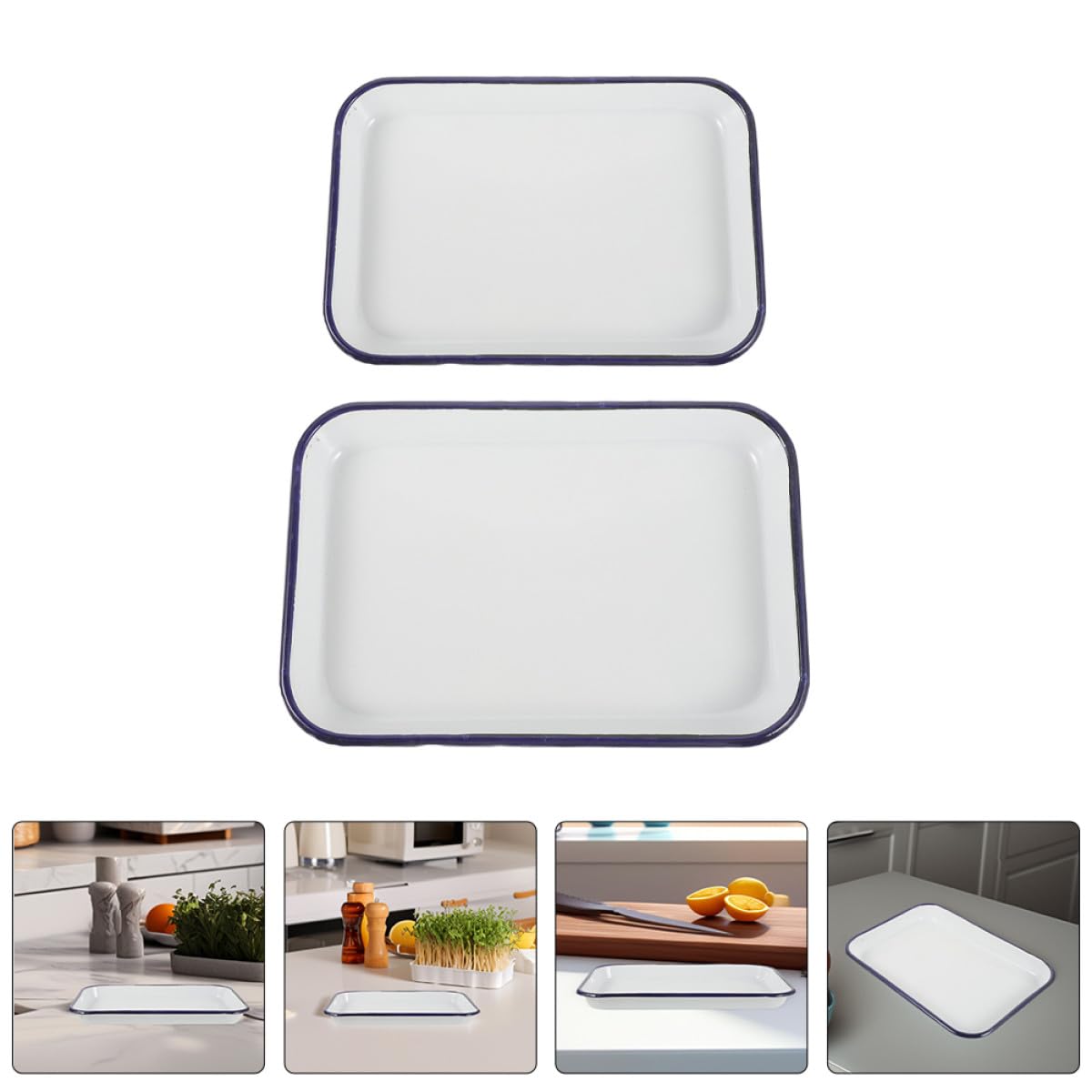 Bandejas Resistentes al Desgaste Antiadherentes Rectangulares para Hornear Esmaltadas 2 Piezas para Hornear y Asar en Cocina