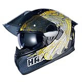 HAX Obsidian Full Face Dual Visor Adult Motorcycle Helmet for Motorbike Street Bike with Pinlock Ready DOT Approved Slayer Gold S