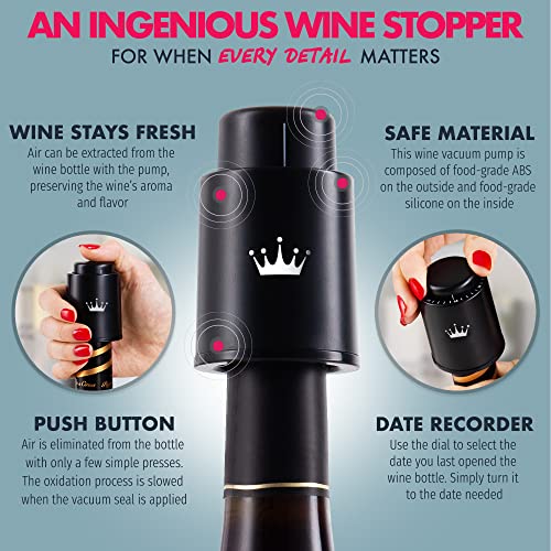 Vinabon Vacuum Wine Stopper Set Of 2 - Preserves Freshness And Flavor For 15 Days. Improved Pump Design, Easy One Button Operation, 100% Leak Proof Seal In Any Position. Includes Wineguide Ebook #TOP3
