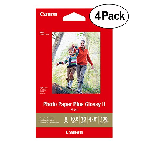 Canon 4x6'' Photo Paper Plus Glossy II 1432C006 (4 Pack, 400 Sheets)