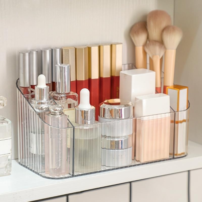 SLHEQING 2 Pack Makeup Organiser, Transparent Skincare Beauty Cosmetic Storage Box, Makeup Brush Holder 7 Compartments - Image 2