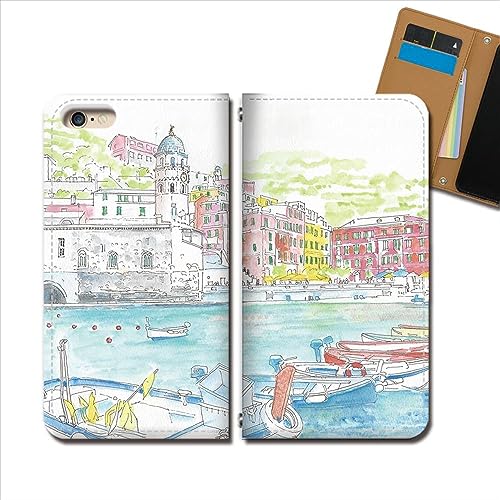 AQUOS wish5 A502SH ケース スマホケース 手帳型 ベルトなし 絵画 水彩画 風景 景色 イタリア 手帳ケース カバー バンドなし マグネット式 バンドレス 絵画 デザインD eb338020138104
