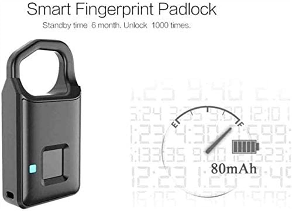 Fingerprint Padlock, Ultra Light One Touch Open Fingerprint Lock, USB Charging, Suitable for Gym, Sports, School Employee Locker, Fence, Suitcase, Black